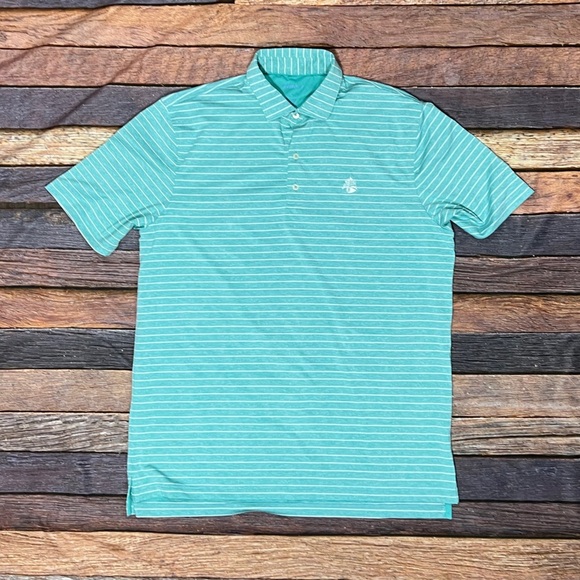 Johnnie-O Green Striped Mens Polo Golf Short Sleeve Preppy Country Club Shirt - Picture 1 of 5